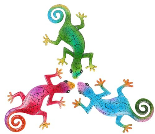 Moderne Wohnkultur, 3 Eidechsen, Wanddekoration, Ornament, Eidechsen, Metall, Gecko, Skulpturen, Wandanhänger, Malerei, Geschenke für Paare