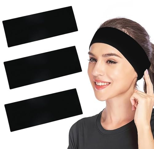 Sularpek Haarbänder,3 Pack Haarband Damen,7.5cm Schwarz Breites Haarband,Anti-Rutsch Stirnband Damen,Elastische Haarbänder für Laufen, Radfahren, Yoga, Fitness