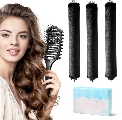 3 Stück Heatless Curls Band mit 1 Curl Defining Brush Locken Ohne Hitze Overnight Blowout Lockenwickler Nacht mit Haken Overnight Curls Lockenband Heatless Blowout Rods Hitzefreie Lockenwickler