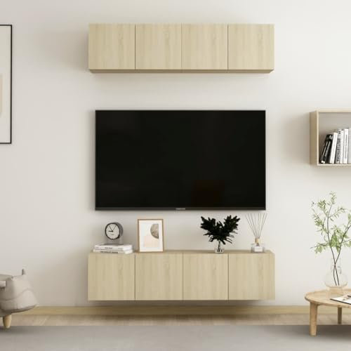 CINDERFUL TV-Schränke 4 STK. Sonoma-Eiche 60x30x30 cm Holzwerkstoff,Schwebender Fernsehschrank SonomaEiche Moderner Stauraum für Wandmontage TV-Möbel, TV-Bänke