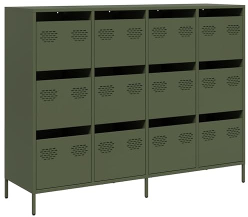 vidaXL Aparador de Acero Laminado en frío Verde Oliva 135x39x103,5 cm, Armario de almacenaje, Mueble aparador, Armario de almacenaje de Cocina, Buffet