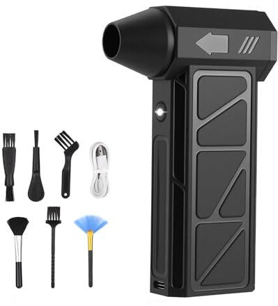 Zaxiva Ventilatore elettrico ad aria compressa, soffiatore d'aria ricaricabile, LED, compresso Air Duster Turbo con 6 testine di ricambio, ventola antipolvere per PC, tastiera, all'aperto, campeggio e