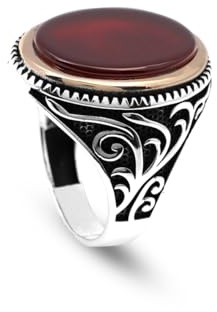 Jewellery Pit - Karneol-Siegelring für Männer – Vintage-Ring aus handgefertigtem Edelstein-Sterlingsilber mit individueller Gravur – Verlobungsring mit Geschenk-Silberpoliertuch (59)