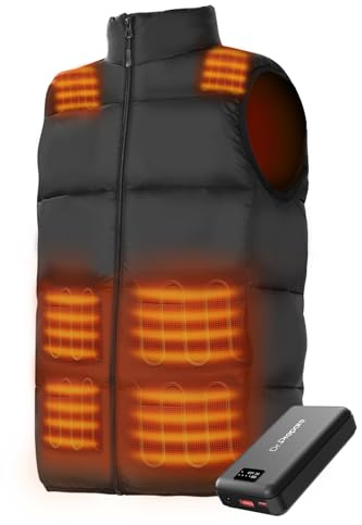 DR.PREPARE Gilet Riscaldato con Batteria 7,4 V 16000 mAh Giacca Riscaldata per Uomo e Donna 3 Livelli di Calore 10 Zone di Riscaldamento per Sci Pesca Escursionismo Campeggio Taglia L