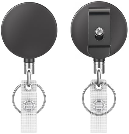 JEFURE Schlüsselanhänger Ausziehbar, 68 cm, 2 Stück, Zinklegierung | Einziehbarer Badge Reel mit Taschenclip, Stahldrahtseil, für ID Ausweishalter und Schlüssel, Büro, Reisen