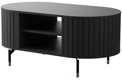 IDOHOME Ovaler Couchtisch SENTO mit Ablage 104,1 x 47 cm Schwarz | 104.1 x 47 x 56 cm, Laminierte Platte, Mehr Stauraum, Mit Ablage, Vor dem Sofa, Stahlbeine