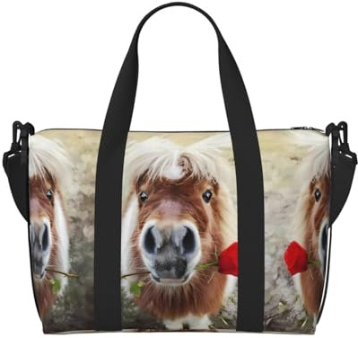 Reisetasche mit Pferde- und Rosenmuster, kann als Crossbody oder Schulter getragen werden, geeignet für Reisen und Camping.
