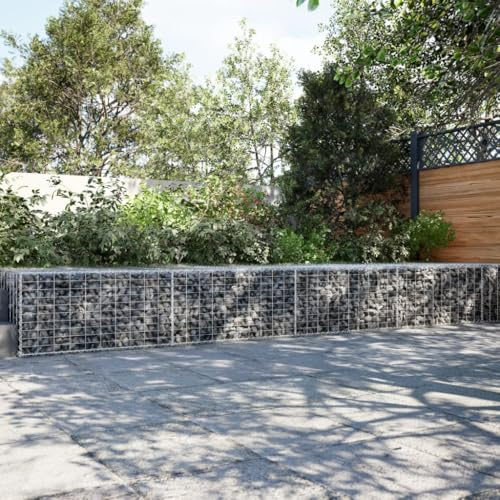 Gabion Basket with Cover 800x100x50 cm, Galvanised Iron Wire, Sturdy Gabion Cages for Retaining Walls, Outdoor Garden Beds, and Landscaping