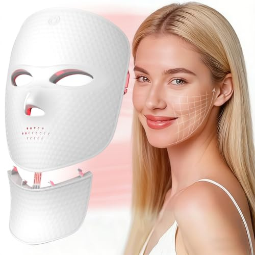 7 Colour Red Light Therapy Mask for Face&Neck,Wireless Led Face Mask Beauty | USB Rechargeable Led Face Light Therapy Skincare for Anti-Aging, Brightening, Facial Relaxation Gift for Women Salon Home Use