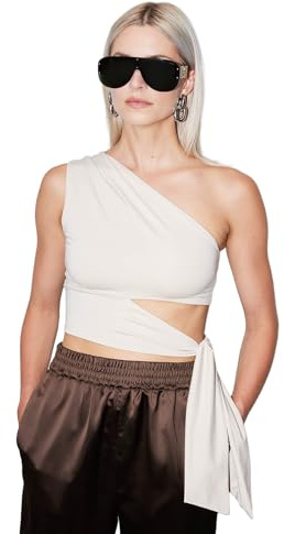 LeGer Leia Top - One-Shoulder Top Damen mit Knotendetail - körpernahe Passform - Oberteil mit Cut-Outs - Mode für Damen - by Lena Gercke - Gr. 34-44