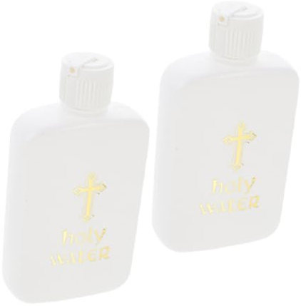 TOYANDONA Lot de 2 Flacons d'eau Bénite en Plastique 100 ML Motif Croix, Rechargeables, pour Baptême, Rituels Religieux et Décoration Intérieure, Flacon de Parfum Vide, Bouteilles à Message