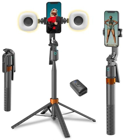 Smart Tracking Gimbal Selfie Stick, Automatische Gesichtsverfolgung Selfie Stick Stativ, 360° Drehung Handy Stative mit 2 Fülllicht & Fernbedienung, 180cm Ausziehbar für Fotografie und Live-Streaming