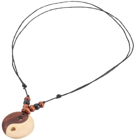 GURU SHOP Ethno Holzschmuck, Halskette, Surferkette, Damen | Dekorativer Anhänger aus Holz, verstellbares Baumwollband, vielseitig tragbar, modischer Modeschmuck