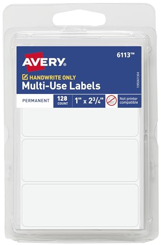 Avery Multi-Use Permanent Labels, 1 x 2.75, White, Non-Printable, 128 Blank Labels Total (6113)