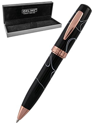 Online Kugelschreiber Bohemian Art Black Rose I aus Kunstharz und Acryl I hochwertiger Drehkugelschreiber inkl. Mine Schwarz I auswechselbare Großraummine I in edler Retro Geschenkbox 44035, 1 Stück (1er Pack)