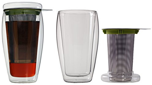 400 ml XL, vaso de té y té helado de doble capa con filtro y tapa de cristal (4Go vaso térmico con efecto flotante), ideal para té, para la oficina, de viaje o como regalo, 4go de Feelino