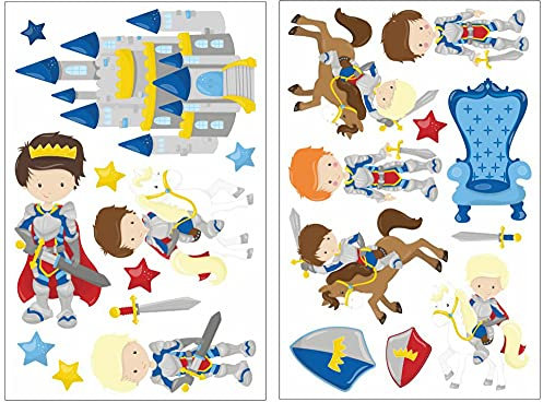 Samunshi® 21x Wandtattoo Ritter Set Wandbilder Kinderzimmer Deko Junge Wandtattoo Kinderzimmer Mädchen Wandsticker Kinderzimmer 2x 16x26cm