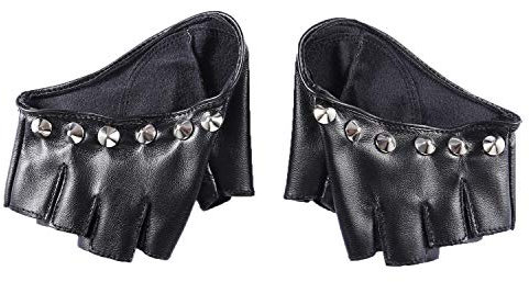 TININNA Fingerlose Handschuhe für Damen, Gothic-Kostüm, Nieten, PU-Leder, für Fahrrad, Auto, Fingerlose Performances