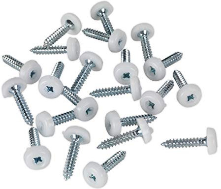 Sealey Ptnp5 Number Plate Screw Plastic Enclosed Head 4.8 X 24Mm White 50Pc