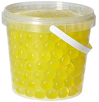 trendfinding 1 Liter Eimer aus Kunststoff mit Deckel Deko Hydro Wasser Perlen Kugeln künstliche Blumenerde Aquaperls Aqualinos zum Dekorieren Ø 1,5 bis 2,5 cm (Gelb-Orange)