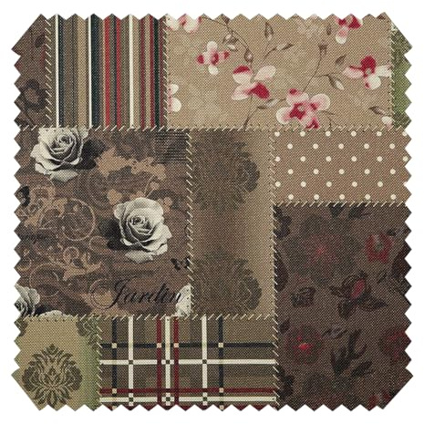 novely® HANAU Vivien - Dekostoff mit Patchwork-Print - Robuster Möbelstoff - Pflegeleichte Meterware 1lfm | Farbe: 07 Braun Rot