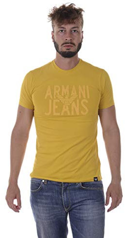 Armani Jeans Mens 6Y6T106J0AZ Slim Fit Crew Neck Short Sleeve T - Shirt - Yellow - XL