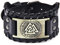 Schwarz Breite Lederarmband Herrenarmband Geflochten Echtlederarmband Armreif Wikinger Totem Odin Muster Retro Armband