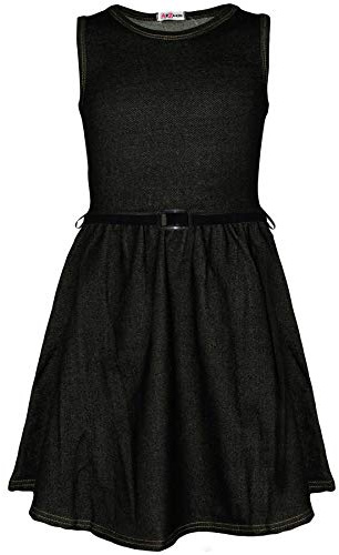 A2Z 4 Kids Kids Girls Summer Party Fashion Dance Stretchy Jeans Top - Skater Sleeveless Denim Black 7-8