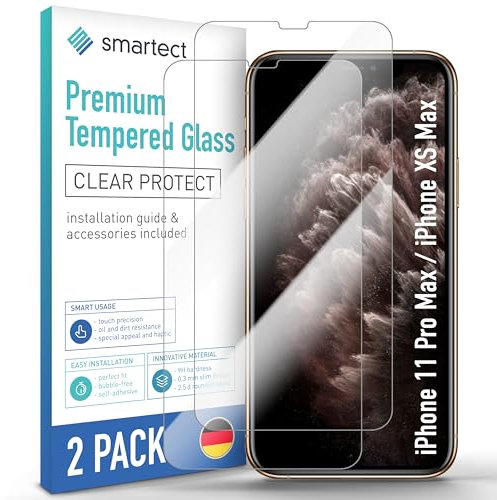 smartect Cristal Templado [2 Piezas, Clear] para iPhone 11 Pro Max/iPhone XS Max, Protector de Pantalla HD Antiarañazos, Sin Burbujas, Dureza 9H, 0.3mm Ultra Transparente, Ultra Resistente