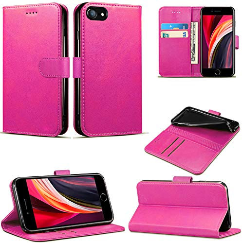 Case for iPhone SE 2022 / iPhone SE 2020, Slim PU Leather Flip Protective Magnetic Wallet Cover With Card Holder and Stand Function Compatible With Apple iPhone SE 2022 / SE 2020 (4.7) (Pink)