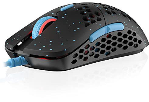 HK Gaming Mira S Souris de jeu RVB ultra légère | Coque en nid d'abeille | 61 g | max 12 000 ppp | Filaire USB | 6 boutons programmables | Mémoire intégrée | Grips antidérapants | Mira-S Blue Phantom