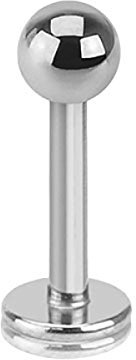 Piercing Stab Stecker Lippenpiercing Ohrpiercing Labret Lippe Ohr Tragus Helix Platte Madonna Stud mit Kugel Innengewinde Klein 1,0mm x 6mm x 2mm Silber