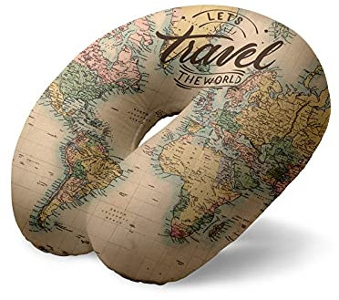 I-TOTAL® - Reisekissen/Reise Nackenkissen weich für Nackenstützen/Kissen lustiges Reisekissen (Maps)