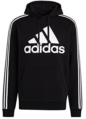 adidas Essentials Fleece 3-Stripes Logo Hoodie, Felpa con Cappuccio Uomo, Black/White, L