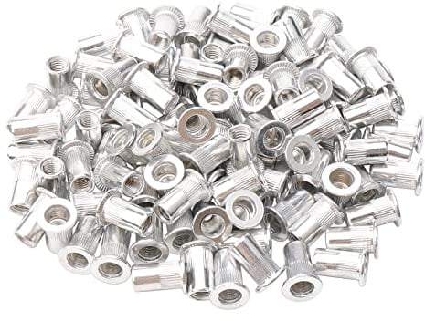 Rowiz 100 pezzi M5 testa piatta in alluminio rivetto dado cieco inserto dado dado zigrinato testa in acciaio assortimento con filettatura interna, argento