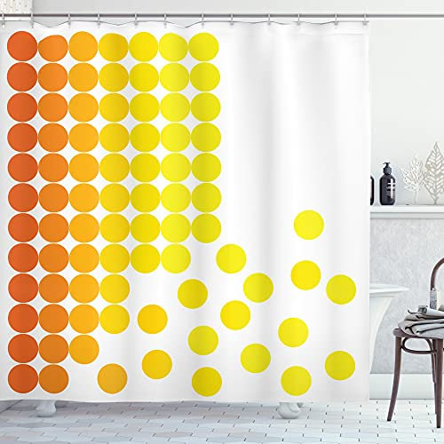 ABAKUHAUS Gelb und Weiß Duschvorhang, Ombre Dots, Stoffliches Gewebe Badezimmerdekorationsset mit Haken, 175 x 180 cm, Orange Gelb Weiß