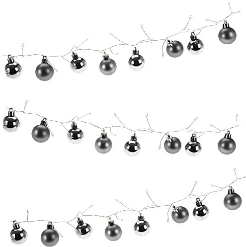com-four® LED Lichterkette mit Weihnachtskugeln und Timer - beleuchtete Kugelgirlande für eine stimmungsvolle Weihnachtsdekoration - Weihnachtsdeko für Christbaum (01 Stück - silberfarben)