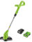 Greenworks 24V Akku-Rasentrimmer, 25cm Schnittweg, 1,65mm Durchmesser Rasentrimmerfaden, Verstellbarer Teleskopstiel, mit 2AH Akku und Ladegerät