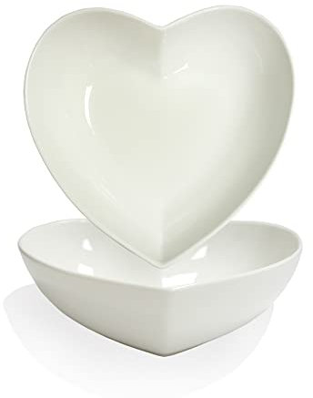 FLORWOD Herzförmige tiefe Salatteller aus Porzellan, 17,8 cm, süße Herzschalen zum Servieren von Dessert/Vorspeisen/Obst, 539 ml / Stück (2 Stück/Set)
