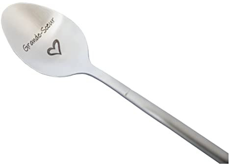 ZINELLO DESIGN - Cuillère avec Message d’Amour, Idee Cadeau Original et Personnalisé pour une Fête, Noël ou un Anniversaire, Cuillère à Café/Dessert avec son Coffret pour Offrir (Grande Soeur)