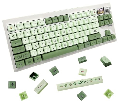 BOYI Matcha Custom 124 Key PBT Dye-Sublimated Keycaps,XDA Profile Matcha Green Tea English Keycap Full Set for Cherry MX Switches,Universal Compatiability for DIY Barebones Keyboard PBT Keycaps