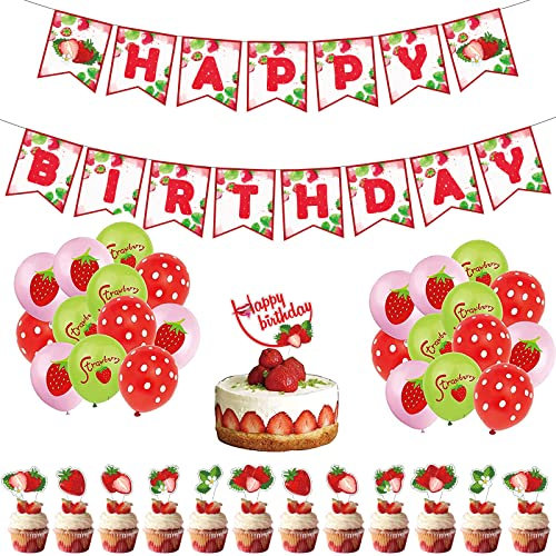 38 Pièces Bannière D'anniversaire Fraise, Ballons Fraises, Fraise Fournitures Fête, pour Décoration Fête D'anniversaire, Fête Thème Fraise, Fête Fruits D'été