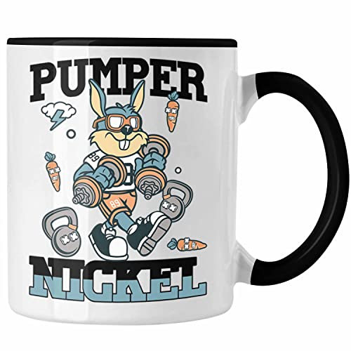 Trendation - Lustige Pumpernickel Kaninchen Tasse Geschenk Fitness Gym Kaninchen Bodybuilder Geschenkidee (Schwarz)