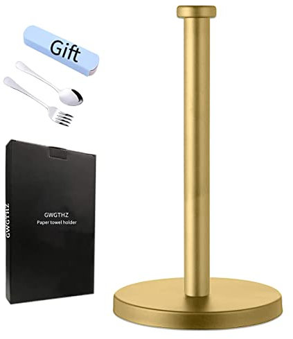 GWGTHZ Porta asciugamani di carta in acciaio inossidabile, porta asciugamani di carta dorato per cucina e bagno, porta asciugamani di carta con base ponderata per standard o rotoli in ottone