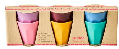 Rice - 6 Melamine Espresso Cups Dance Out Colors