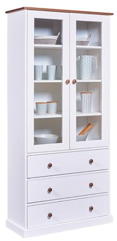 AltoBuy SOCOA - Vitrine 2 Portes 3 Tiroirs en MDF Laqué Blanc