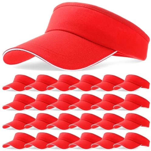 24 Pcs Visor Bulk for Women Sun Hat Visors Hats Sports UV Protection Visor Hat for Men Tennis Baseball Golf Caps Bulk, Red, One Size