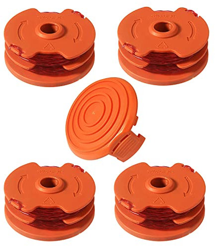 WA0007 Trimmerspule und Schnur für Worx WG116 WG119 WG124 Rasentrimmer, Gartengeräte, Ersatzteile, 4,8 m, 4 Fadenspulen + 1 Kappe, 4 Stück