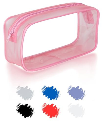 Soul Projekt Grande Trousse Scolaire, Trousse Transparente Scolaire Garcon et Fille, Trousse Toilette Transparente Hommes, Femmes, Pochette Maquillage de Voyage, Trousse Ecole, Pencil Case Rose x 1
