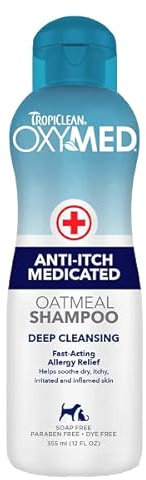 TropiClean OxyMed Medizinisches Hundeshampoo - Allergien & Juckreiz - Linderung und Reinigung bei juckender Haut, Schuppenbildung, Seborrhoe, Hot Spots, Entzündungen - Anti-Juckreiz Shampoo, 355ml